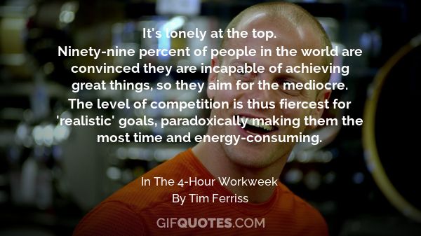 It S Lonely At The Top Ninety Nine Percent Of People In The World Are Convinced They Are Incapable Of Achieving Great Things So They Aim For The Mediocre The Level Of Competition Is